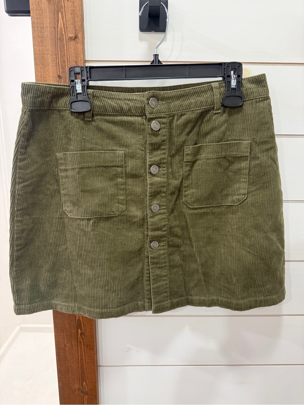 Only Olive Green Corduroy Button-Up Mini Skirt